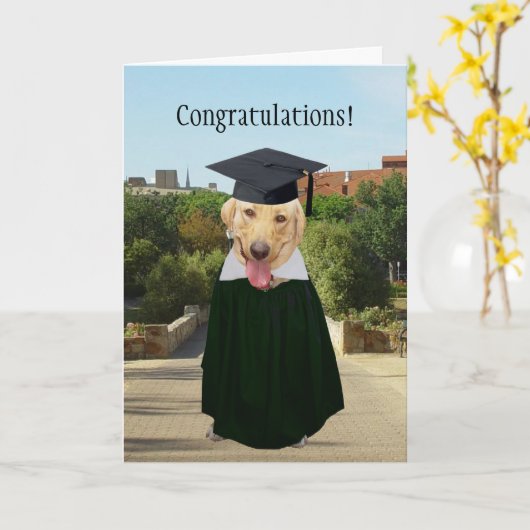 カスタマイズ可能なおもしろい犬/ラボの卒業 カード (黄色い花)