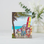 カスタマイズ可能なおもしろい犬/ラボ(ビーチ) ポストカード (スタンド正面)