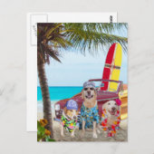 カスタマイズ可能なおもしろい犬/ラボ(ビーチ) ポストカード (正面/裏面)