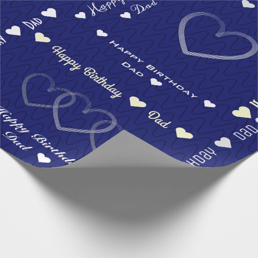 カスタマイズ可能なお父さんの誕生日ネイビーダークハーツ ラッピングペーパー (角)