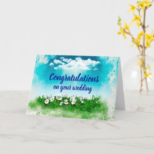 カスタマイズ可能なお祝い結婚のデイジー カード (黄色い花)