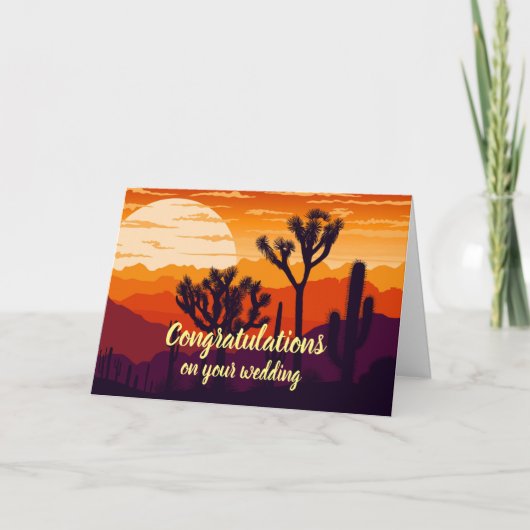 カスタマイズ可能なお祝い結婚の砂漠の夕日 カード (正面)