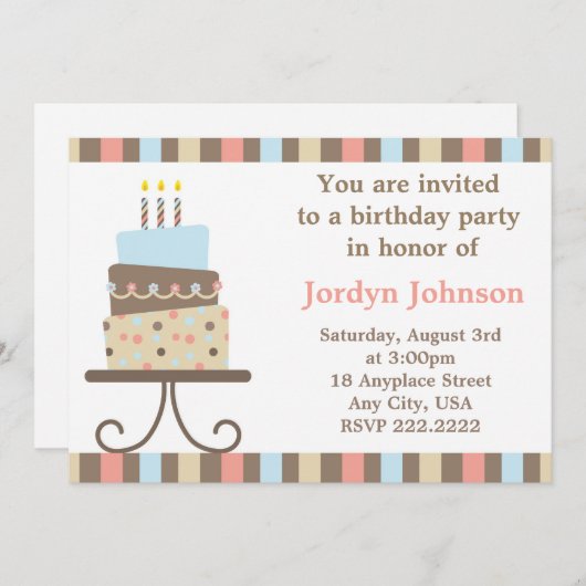 カスタマイズ可能なお誕生日ケーキの招待状 招待状 (正面/裏面)
