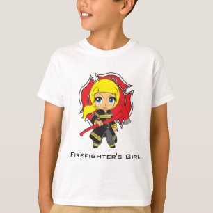 カスタマイズ可能なかわいいの消防士の女の子- Tシャツ