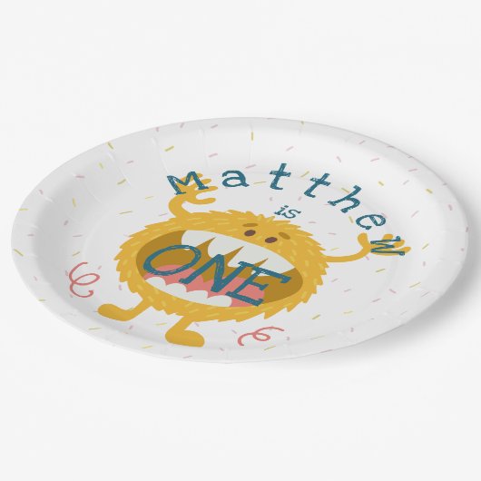 カスタマイズ可能なかわいいイエローモンスター ペーパープレート (アングル)