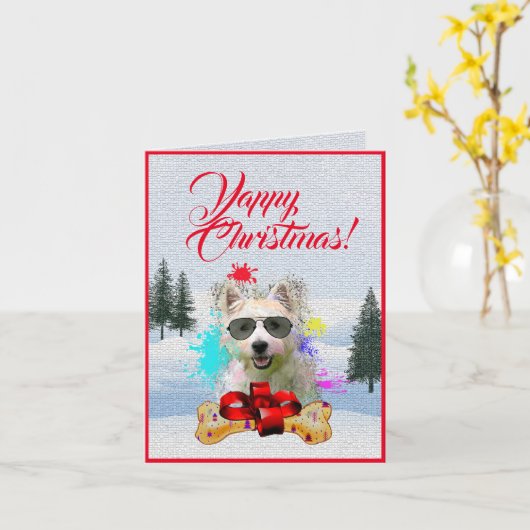 カスタマイズ可能なかわいいウェスティドグクリスマスカード カード (黄色い花)