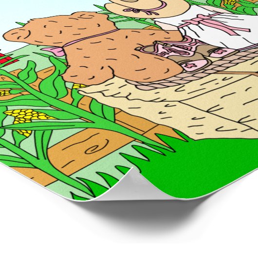 カスタマイズ可能なかわいいカウガールとテディベアの牧場 ポスター (角)