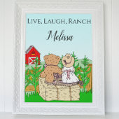 カスタマイズ可能なかわいいカウガールとテディベアの牧場 ポスター