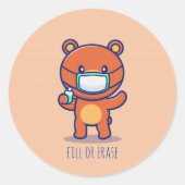 カスタマイズ可能なかわいいクマのマスクサニタイザー ラウンドシール (正面)