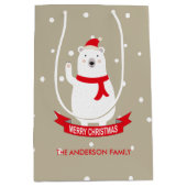 カスタマイズ可能なかわいいクリスマスの白くま ミディアムペーパーバッグ (正面)