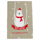 カスタマイズ可能なかわいいクリスマスの白くま ミディアムペーパーバッグ (裏面)