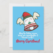 カスタマイズ可能なかわいいクリスマスベル飛んでいる 招待状 (正面)