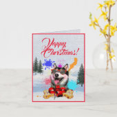 カスタマイズ可能なかわいいシベリアのハスキーのクリスマスカード カード (黄色い花)