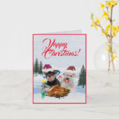 カスタマイズ可能なかわいいシュナウツァードグクリスマスカード カード (黄色い花)