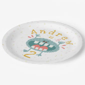 カスタマイズ可能なかわいいティール(緑がかった色)モンスター ペーパープレート (アングル)