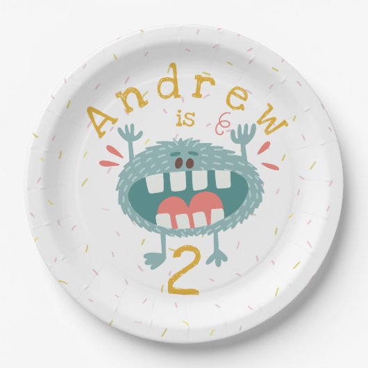 カスタマイズ可能なかわいいティール(緑がかった色)モンスター ペーパープレート (正面)