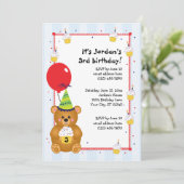 カスタマイズ可能なかわいいテディベア誕生日招待状 招待状 (スタンド正面)