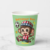 カスタマイズ可能なかわいいハッピーモンキーサッカー選手 紙コップ (裏面)