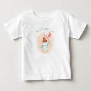 カスタマイズ可能なかわいいパステルペンギンとバルーン ベビーTシャツ