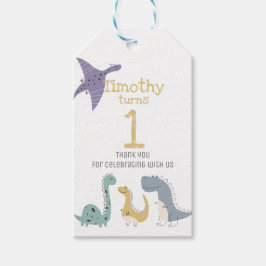 カスタマイズ可能なかわいいパステル恐竜誕生日 ギフトタグ