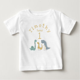 カスタマイズ可能なかわいいパステル恐竜誕生日 ベビーTシャツ