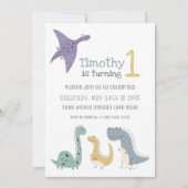 カスタマイズ可能なかわいいパステル恐竜誕生日 招待状 (正面)