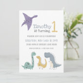 カスタマイズ可能なかわいいパステル恐竜誕生日 招待状 (スタンド正面)