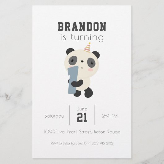 カスタマイズ可能なかわいいパンダファースト誕生日招待状 便箋 (正面)