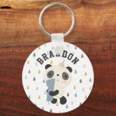 カスタマイズ可能なかわいいパンダ初誕生日 キーホルダー (正面)
