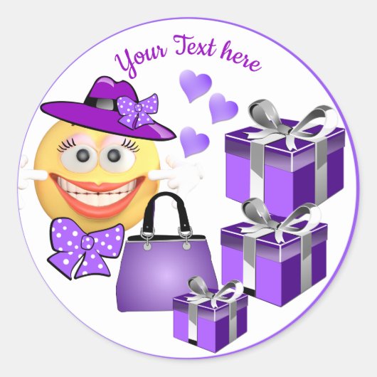 カスタマイズ可能なかわいいファッション絵文字とショッピング ラウンドシール (正面)