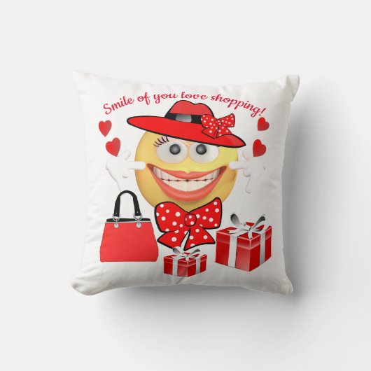 カスタマイズ可能なかわいいファッション絵文字とショッピングThro クッション (正面)