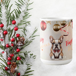 カスタマイズ可能なかわいいブルドッグの子犬のクリスマス コーヒーマグカップ