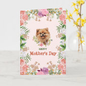 カスタマイズ可能なかわいいポメラニア犬母の日 カード (黄色い花)