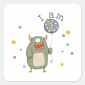 カスタマイズ可能なかわいいモンスター（バルーン付き）誕生日 スクエアシール (正面)