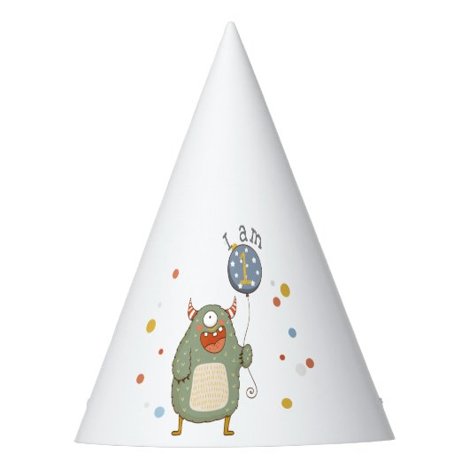 カスタマイズ可能なかわいいモンスター（バルーン付き）誕生日 パーティーハット (正面)