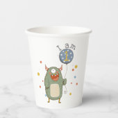 カスタマイズ可能なかわいいモンスター（バルーン付き）誕生日 紙コップ (正面)