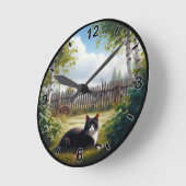 カスタマイズ可能なかわいいリラックスタキシード猫 ラウンド壁時計 (傾斜)