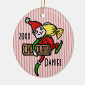 カスタマイズ可能なかわいいヴィンテージキャンデーのクリスマスの小妖精や小人 セラミックオーナメント (左)