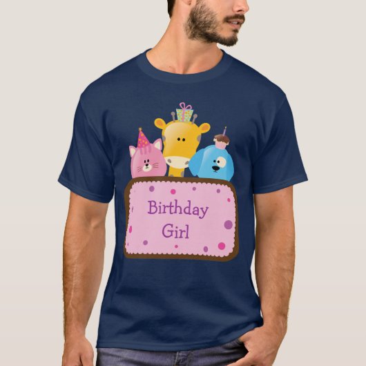 カスタマイズ可能なかわいい動物の誕生日の女の子 Tシャツ (正面)