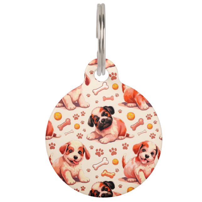 カスタマイズ可能なかわいい子犬の丸い大ペットタグ ペット　ネームタグ (正面)