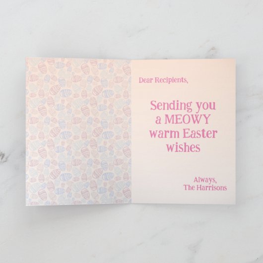 カスタマイズ可能なかわいい子猫バニーイースター カード (内部)