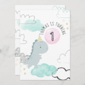 カスタマイズ可能なかわいい恐竜の誕生日招待状 招待状 (正面/裏面)