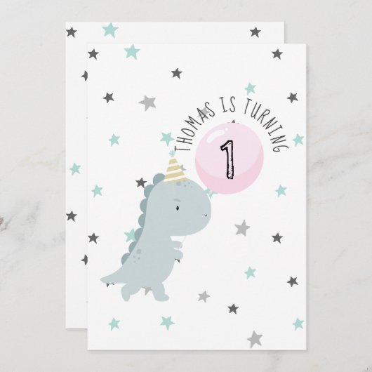 カスタマイズ可能なかわいい恐竜誕生日招待状 招待状 (正面/裏面)