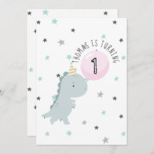 カスタマイズ可能なかわいい恐竜誕生日招待状