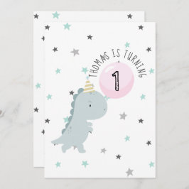 カスタマイズ可能なかわいい恐竜誕生日招待状 招待状