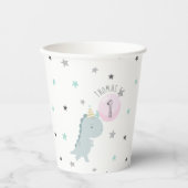 カスタマイズ可能なかわいい恐竜誕生日紙プレート 紙コップ (正面)