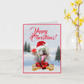 カスタマイズ可能なかわいい犬のクリスマスカード カード (黄色い花)