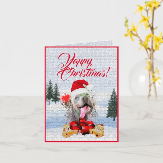 カスタマイズ可能なかわいい犬のクリスマスカード カード (黄色い花)