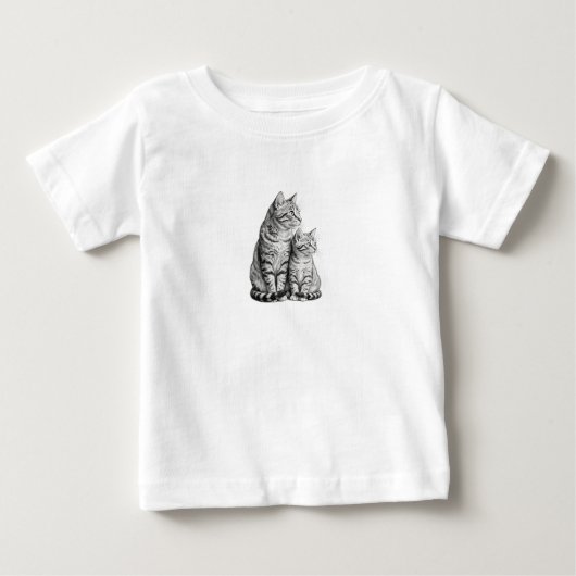 カスタマイズ可能なかわいい猫と子猫のスケッチ ベビーTシャツ (正面)