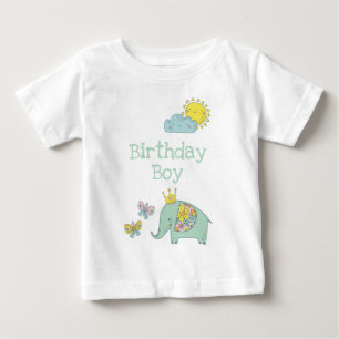 カスタマイズ可能なかわいい象と蝶 ベビーTシャツ